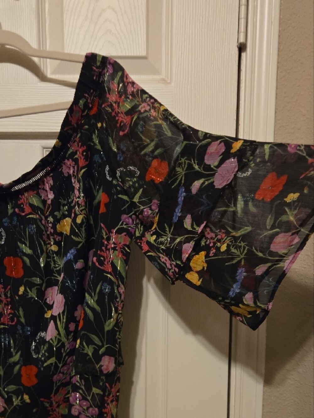 INC International Concepts Black Floral Off-Shoulder Ruffle Blouse - Picture 7 of 7